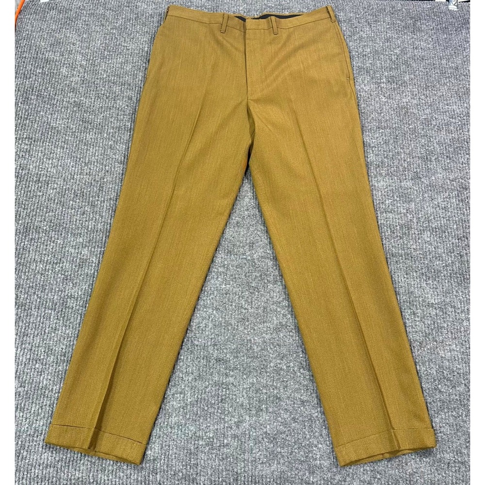 VTG Lee Pants Mens 34x30 Leesures Trousers Gold Mustard Yellow Slacks Flare 70s